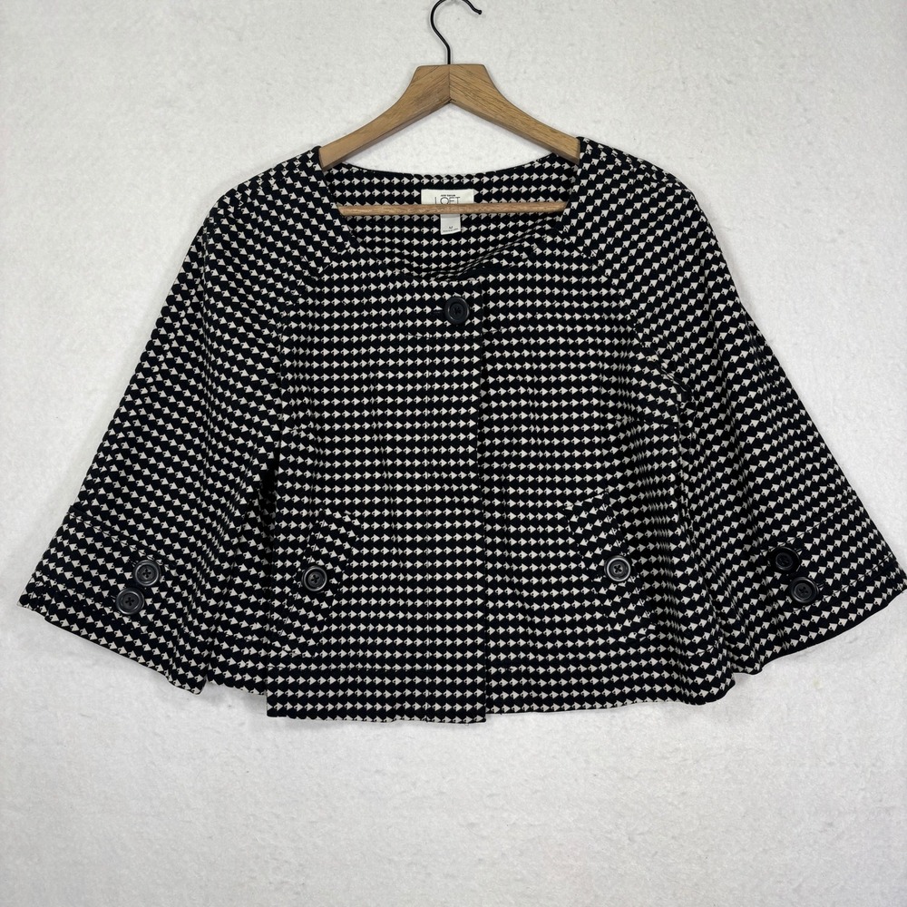 Ann‎ Taylor LOFT Crop Jacket Womens M Geometric Swing Cotton Chic
